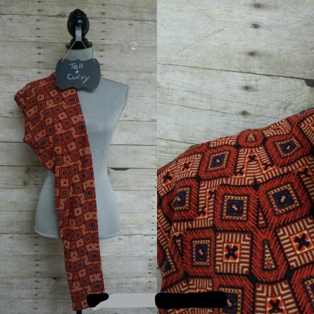 LuLaRoe Leggings Original TC - Blue, Green, Orange, Cream and Black Print